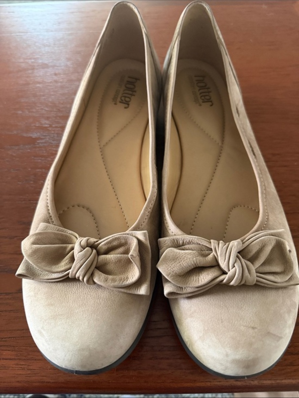hotter Tan Bow Suede Ballet Flats